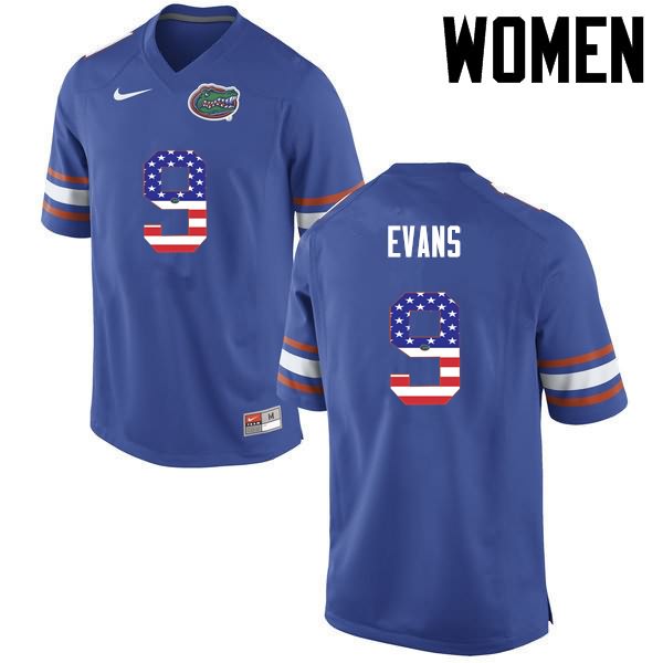 NCAA Florida Gators Josh Evans Women's #9 USA Flag Fashion Nike Blue Stitched Authentic College Football Jersey MGI0664VK